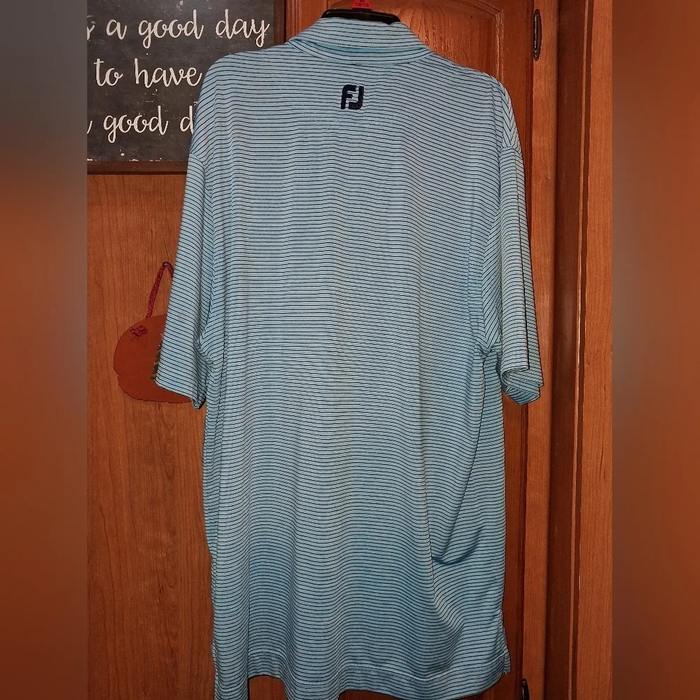 FootJoy Men's Blue Striped Polo Shirt With PGA Quail Hollow Championship Medium